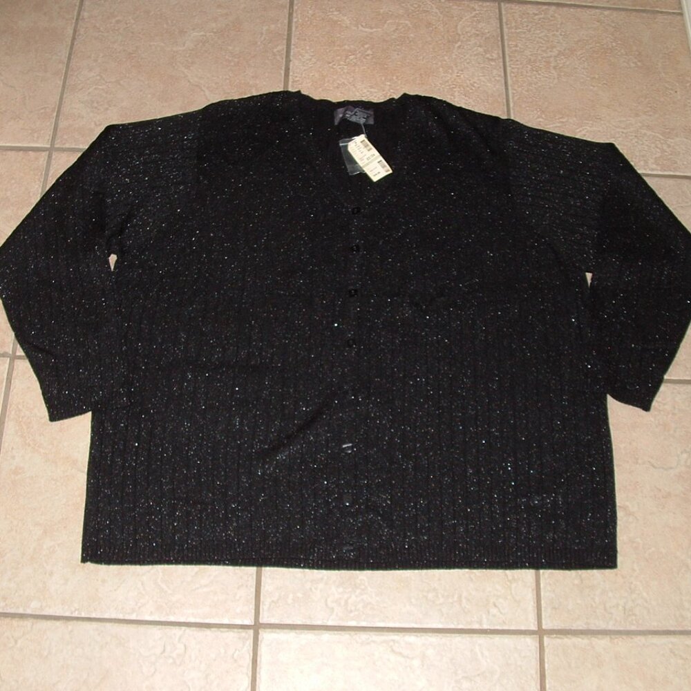 NEW Sparkly Black Plus Sz 22/24 Stretchy Lightweight Cardigan Sweater